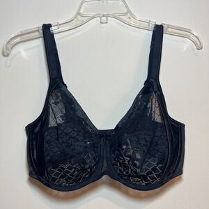 Empreinte Bra Full Cup Unlined Floral Lace Satin Underwire Black 36E